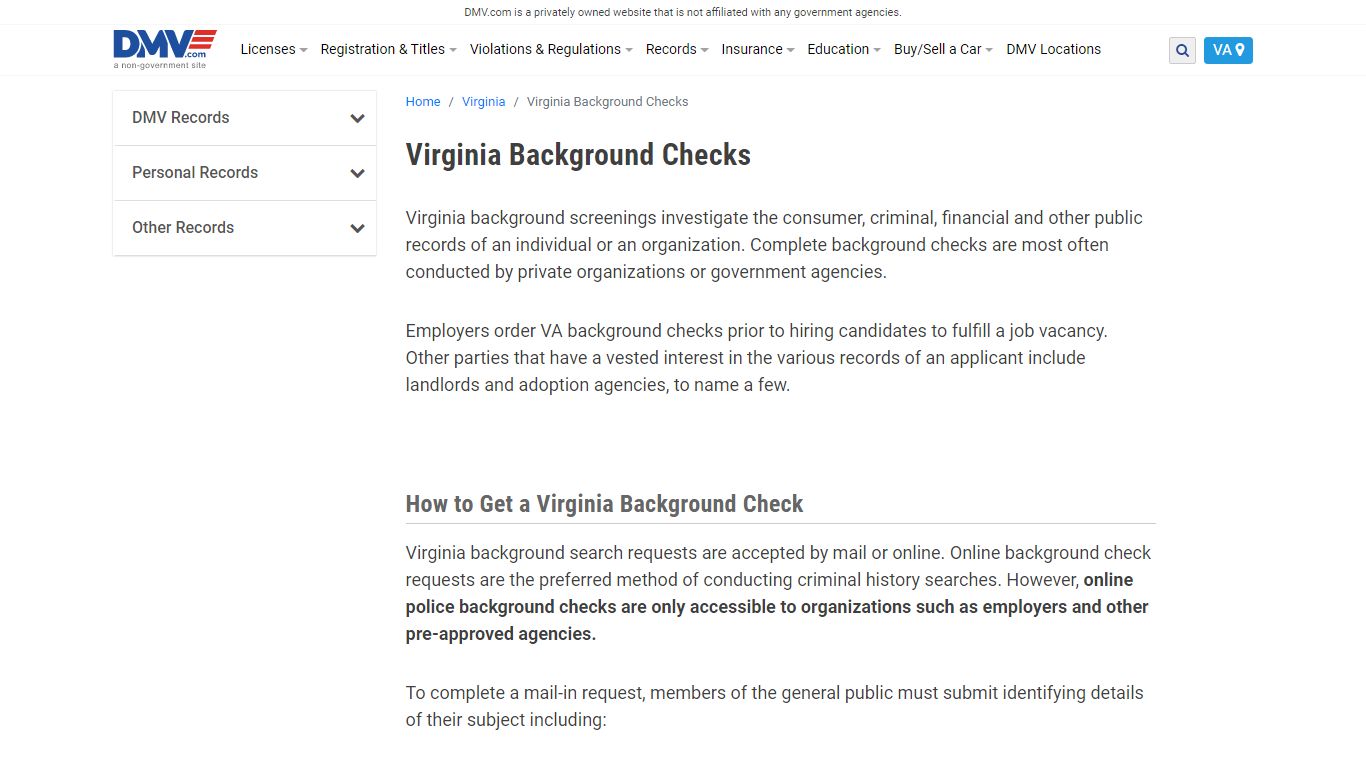 Virginia Background Checks | DMV.com